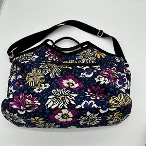 Vera Bradley African Violet Floral Leopard Quilted Cotton Tote Crossbody Bag